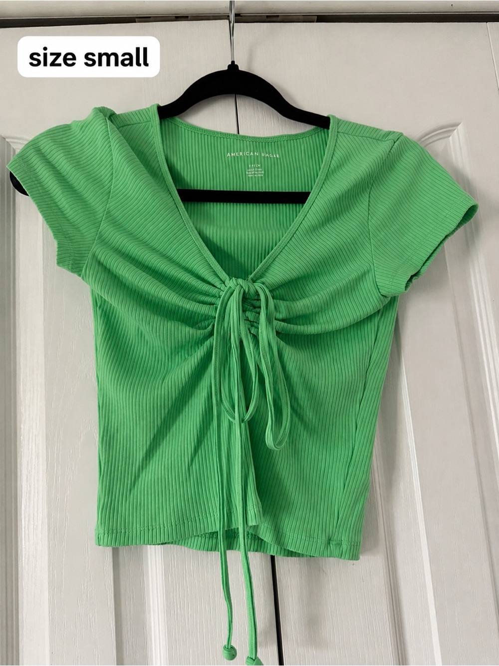 American Eagle Outfitters Bright Green Ribbed Tie-Front Crop Top